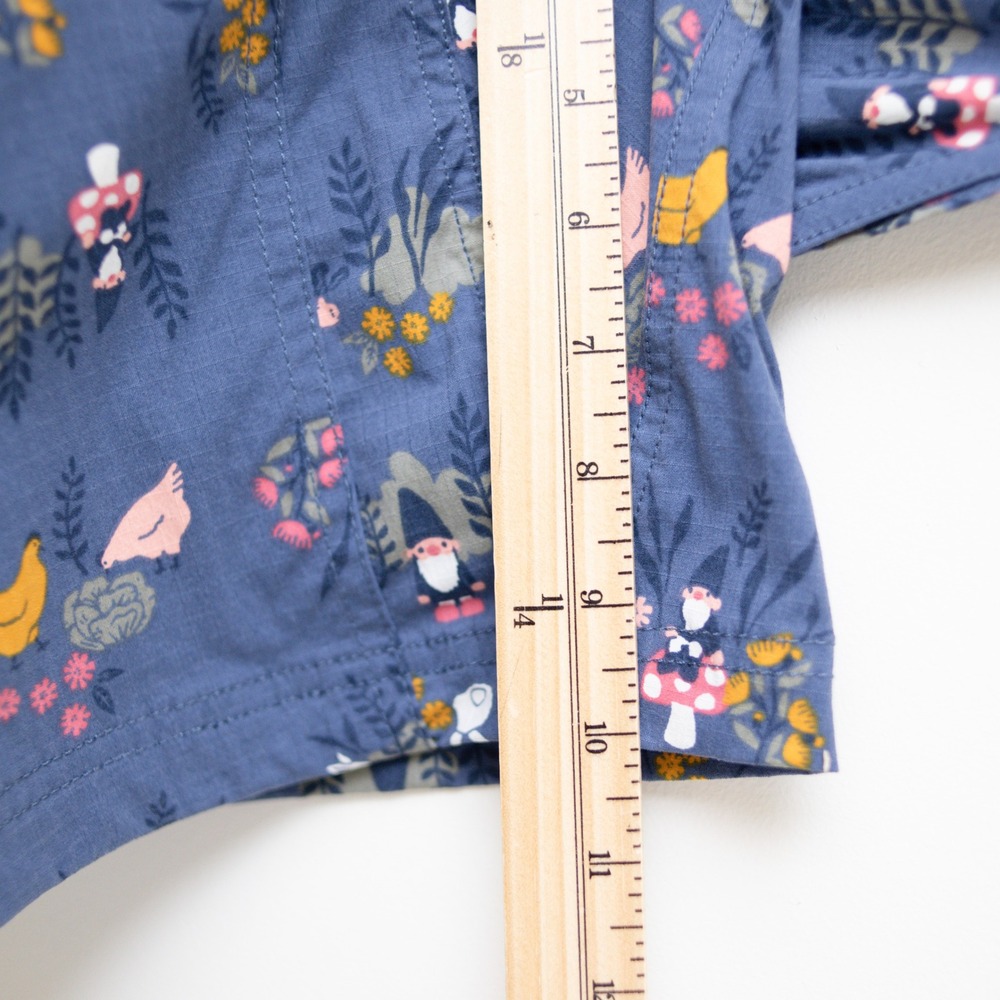 Duluth Trading Gardening Overalls Womens S Blue Gnomes Bunnies Shortalls Cottage - Picture 8 of 11